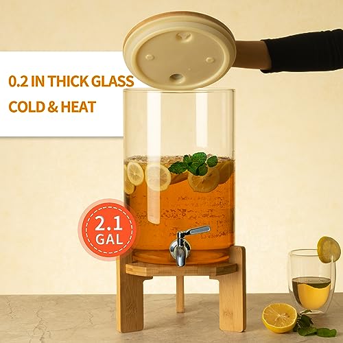 L'ÉPICÉA Glass Drink Dispenser Wood Stand, Cold Glass Beverage Dispenser for Party, Large Lemonade Dispenser Jar Spigot, ...