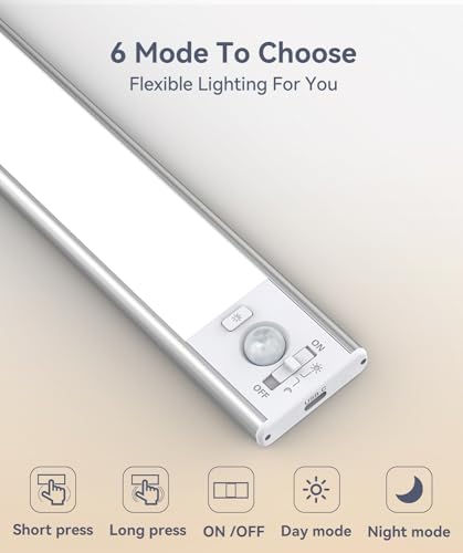 Under Cabinet Lighting, LED Motion Sensor Light Indoor, 2200mAh USB Rechargeable Closet Lights Battery Operated, Stick On ...