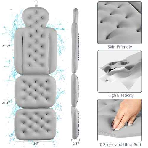Bath Cushion, Full Body Bathtub Pillow with 160 Suction Cups, Bath Mat for Head and Neck Support, with Laundry Bag (Dark Gray, 51.2" x 16.2")