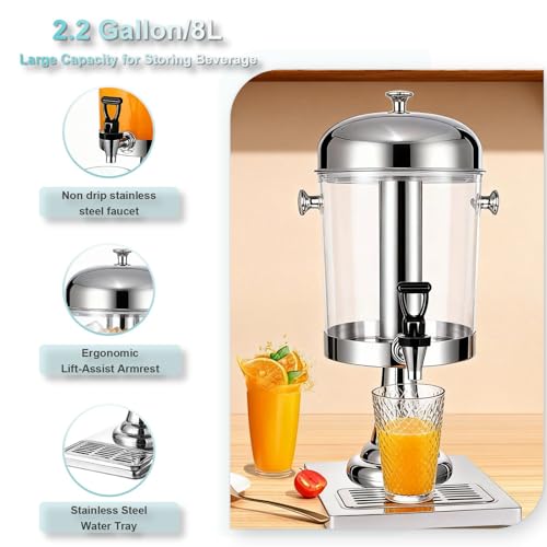 2.2 Gallon Drink Dispensers for Parties, Beverage Dispenser with Stand and Ice Shovel, Commercial Hot Cold Juice Dispenser...