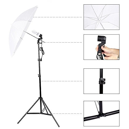 Kshioe Photo Lighting Kit, 2M x 3M/6.6ft x 9.8ft Background Support System and 900W 6400K Umbrellas Softbox Continuous Lig...