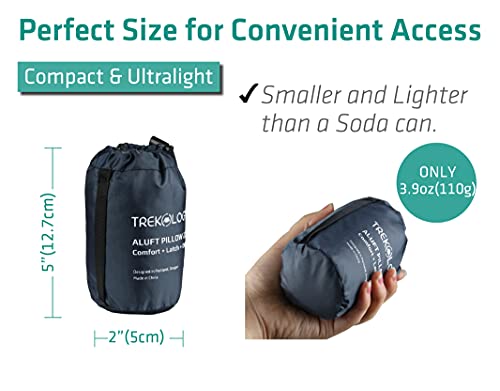 TREKOLOGY Ultralight Inflatable Camping Travel Pillow - ALUFT 2.0 Compressible, Compact, Comfortable, Ergonomic Inflating ...