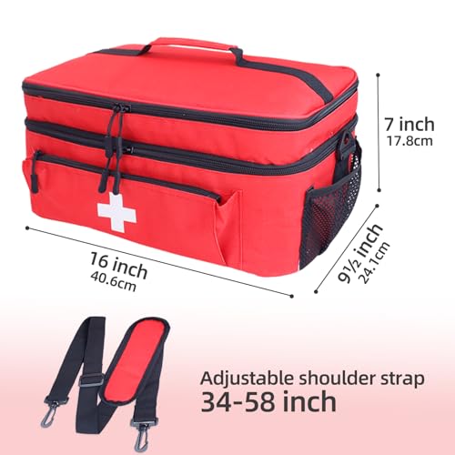 ALSLEA First Aid Bag Empty Large Medical Bag with Shoulder Strap 16”x 9½” x 7” Medicine Organizer Box Travel First Aid kit...