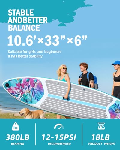 SamaDally 10.6' Inflatable Stand Up Paddle Boards, 32" Paddle Board of All Skill Levels with Complete Inflatble SUP Access...