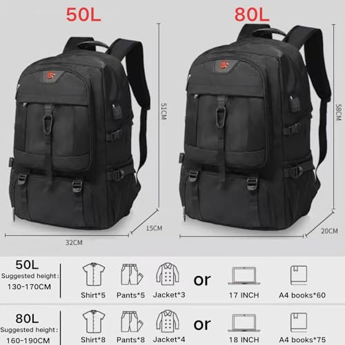 KEQIKAI Travel Backpack 50L, 17 Inch Laptop Backpack for Men Women, Large Waterproof Carry On Backpack, TSA Friendly Fligh...