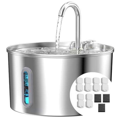 Cat Water Fountain Stainless Steel: 74oz/2.2L Cat Fountain for Drinking - Pet Water Fountain for Cats Inside - Automatic D...