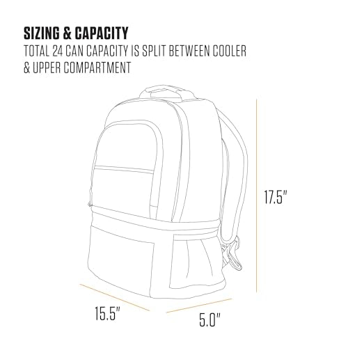 Carhartt Insulated 24 Can Two Compartment Cooler Backpack, Fully-Insulated Base, Durable Water-Resistant for Camping, Beac...
