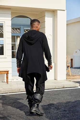 COOFANDY Men's Long Hooded Cardigan Sleeveless Ruffle Shawl Collar Lightweight Open Front Drape Kimono Vest