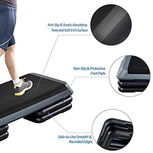 Yaheetech Aerobic Stepper, 4-6-8in Height-Adjustable Aerobic Exercise Step Platform Health Club Size w/Risers & Non-Slip Surface & Non-Marking Feet for Home Gym Workout & Training