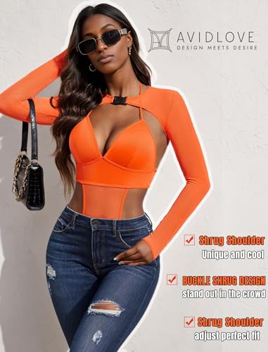 Avidlove Rave Outfits for Women Festival Sexy Lingerie Bodysuit Buckle Shrug Crop Top Set