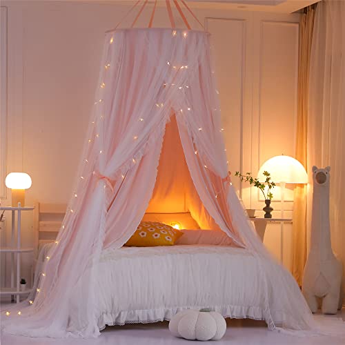 VETHIN Double Layer Princess Round Dome Canopy Bed Curtain for Girls Adults,Children Dreamy Mosquito Net,Cute Bedroom Deco...