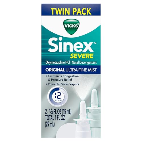 Vicks Sinex Severe Allergy & Sinus Nasal Spray, Original Ultra Fine Mist, Decongestant Relief from Nasal Congestion, Sinus Pressure Relief, 265 Sprays (2 Count)
