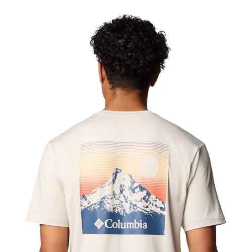 Columbia Men's Kwick Hike Back Graphic Short Sleeve Tee, Dark Stone Heather/Linear View Multi, X-Large