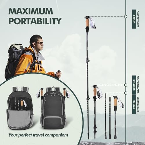 KINGGEAR Nordic Walking Stick, TP1 Hiking Poles Retractable Lightweight 7075 Aluminum, Trekking Poles with Flip Lock, Natu...