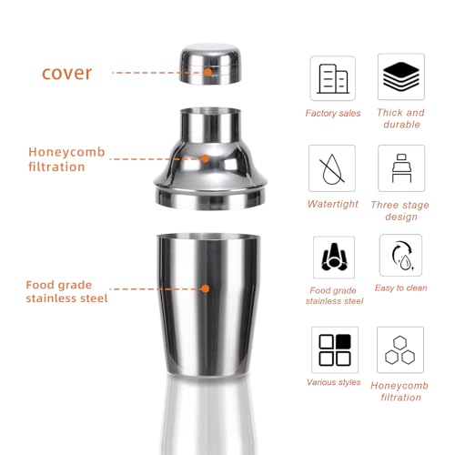 WELKOR 6 Piece 8oz Professional Cocktail Shaker Set with Built-in Strainer,Martini and Margarita Shaker for Home Bar, Bost...