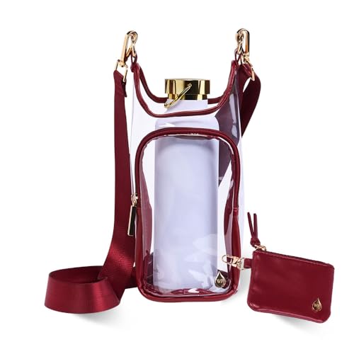 WanderFull® Clear Stadium HydroBag® Hands-Free Crossbody 32 Oz Water Bottle Carrier w/Phone Pocket & Adjustable Strap