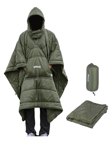 WildCall Hooded Camping Blanket with 3M Thinsulate Insulation Wearable Poncho Blanket Ultralight Foldable Quilt Sleeping B...
