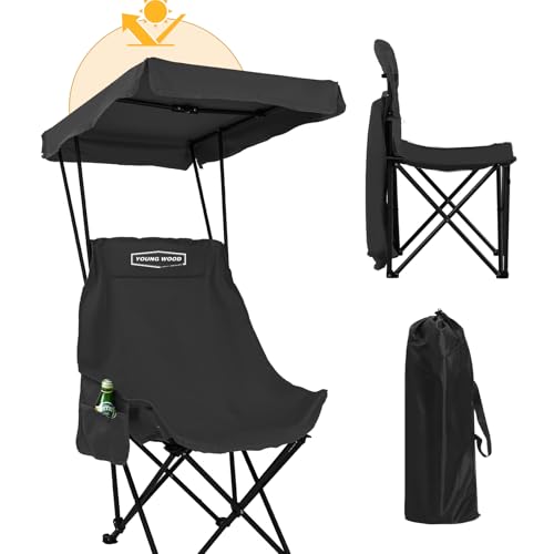 YOUNG WOOD Portable Camping Chair Beach Chair with Shade Canopy, Fold Lightweight Oversized for All, Easy to Open and Clos...