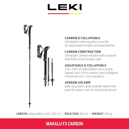 LEKI Makalu FX Carbon Trekking Poles - Foldable Collapsible Lightweight Walking Poles for Hiking