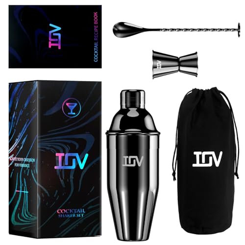 IOV Cocktail Shaker Bar Set, 24oz Martini Shaker with Built-in Strainer, Bar Tool Kit with Recipes Booklet, Professional S...