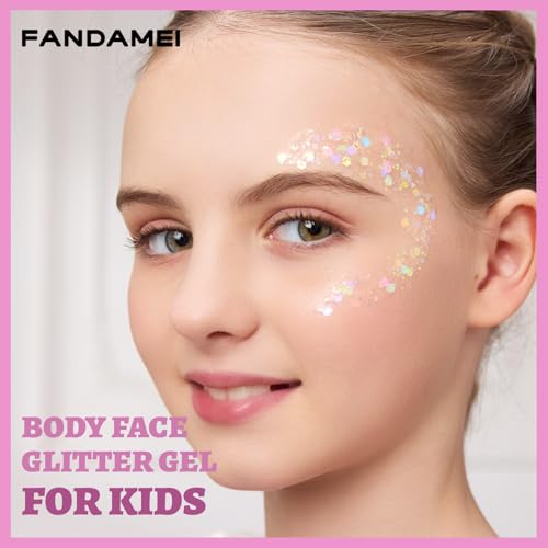 FANDAMEI Body Glitter Gel- 6 Color Glitter Makeup Face Paint for Body&Face&Hair, Rave Festival Mermaid Halloween Concert, ...
