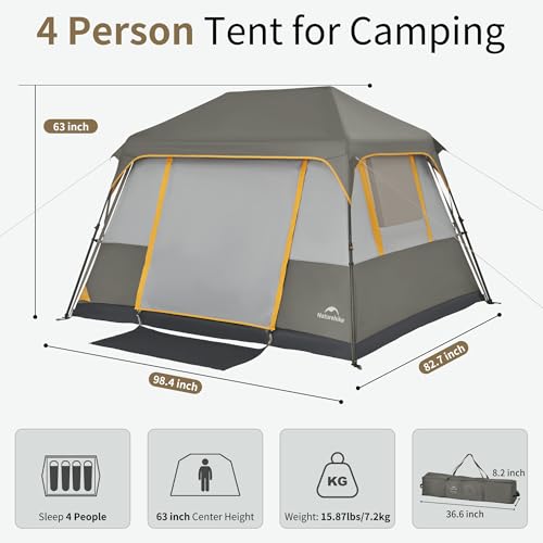 Naturehike Cape 4/6/8 Person Camping Tent, 60S Easy Setup Instant Tent Pop up Tent, Waterproof Large Tall 6/8 Person Tents...