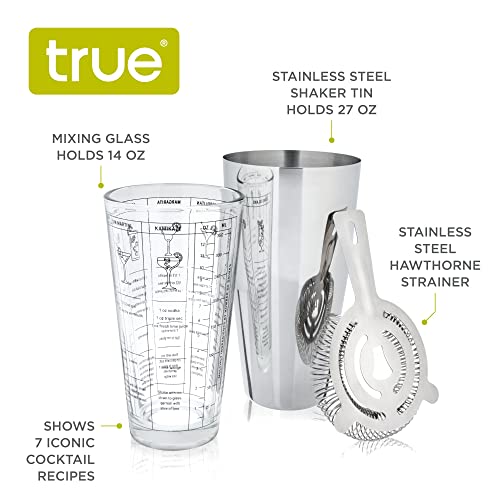 True 3-Piece Barware Set for Mixed Drinks and Cold Brew Cocktails, Includes Cocktail Shaker Tin, Cocktail Mixing Glass wit...
