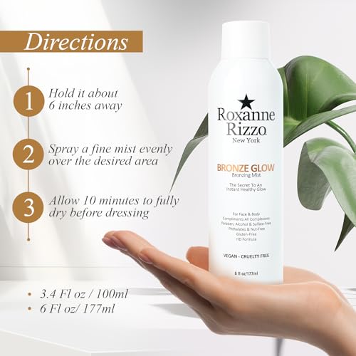 Bronze Glow Duo By Roxanne Rizzo - Celebrity Choice Bronzer - Refreshing Hydrating Mist - Face & Body - Blends with All Skin Tones - TSA Approved Travel Size (100ml) - Includes 177ml & 100ml Bottles