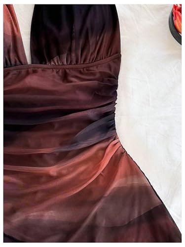 SOLY HUX Women's Sexy Tie Dye Print Halter V Neck Mini Dress Retro Backless Fitted Bodycon Dresses
