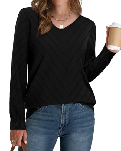 WIHOLL Sweaters for Women V Neck Casual Knit Long Sleeve Tops Lightweight Pullover Clothes Fall Fashion Outfits 2026