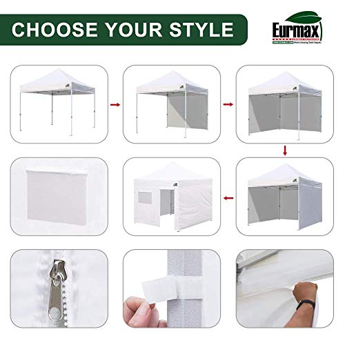 Eurmax USA 10'x10' Pop-up Canopy Tent Commercial Instant Canopies with 4 Removable Zipper End Side Walls and Roller Bag, B...