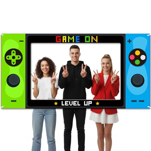 Video Game Party Decorations Large Gaming Console Birthday Photo Booth Props 73 x 37In Level Up Fabric Party Photography B...