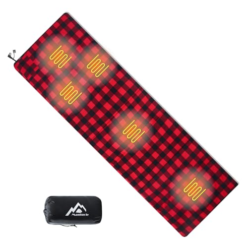 Mantuole Heated Sleeping Bag pad, Operated by 5V/2A USB Power Supply (Battery NOT Included). Black & Red Flannel.