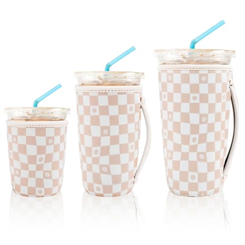 KJQJLY 3 Reusable Iced Coffee Sleeves for Iced Coffee Cups or Drinks Reusable Neoprene Insulated Sleeves for Hot and Cold ...