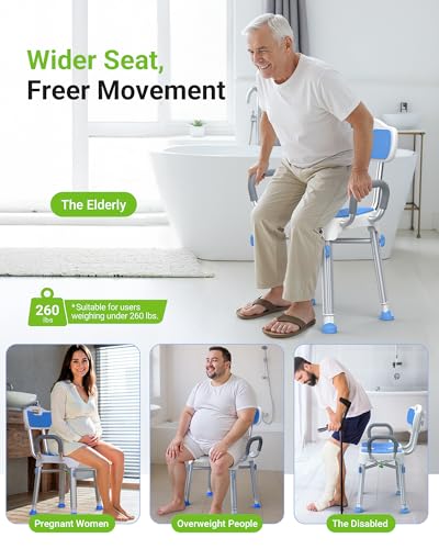 Ergonomic H-Shaped Shower Chair for Elderly and Disabled with Padded Back & Arms,500 lbs Heavy Duty Adjustable Shower Stoo...