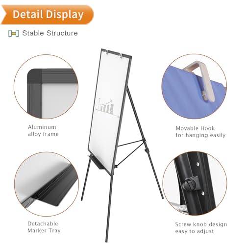 VIZ-PRO Magnetic Whiteboard Easel Black, 36 x 24 Inches, Portable Dry Erase Board Height Adjustable for School Office and ...