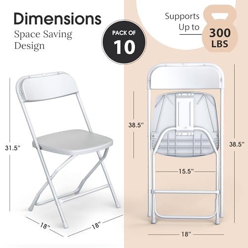 Our Modern Space 10 Pack Foldable Plastic Chair | Folding & Stackable | 350 lbs Capacity Steel Frame Seats for Indoor Outd...