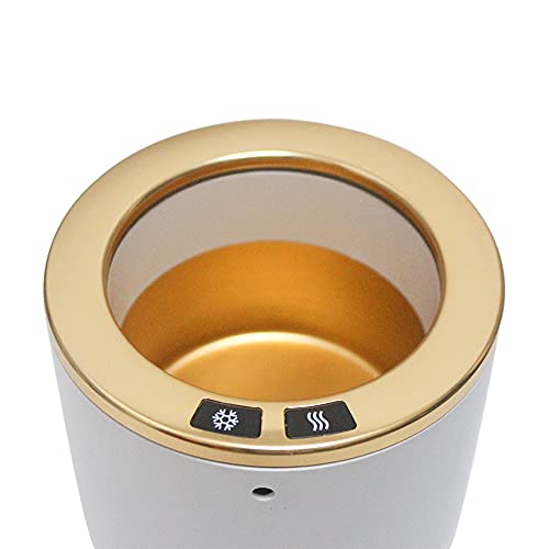 Auto Car Cup Holder Heating Cooling Drinks Smart Cooler Warmer Heater for Coffee Beverage Milk (White with Gold)