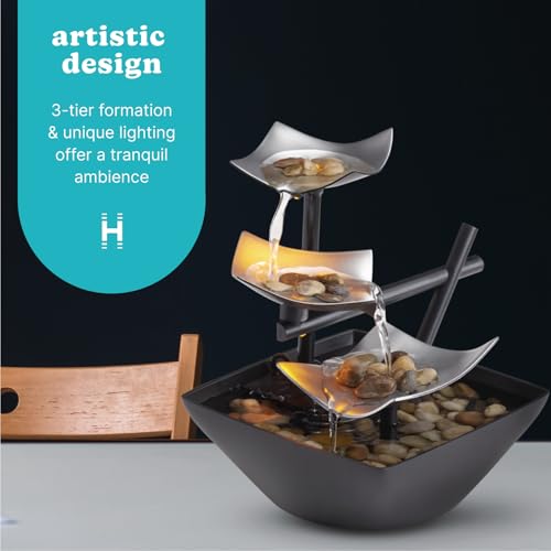 Homedics Tabletop Water Fountain, Home Décor Soothing Sound Machine - Automatic Pump, Deep Basin & Natural River Rocks. In...