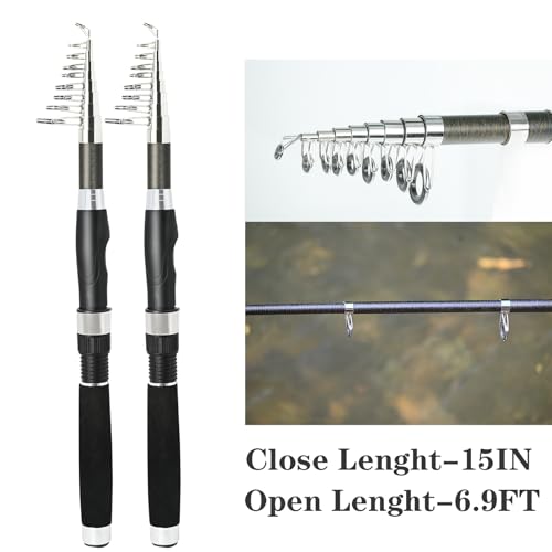 Fishing Pole Combo,2PCS 6.89ft Carbon Fiber Fishing Rods,Spinning Reels 170Pcs Worm Lure Kit Texas-Rigs-for-Bass Carrier B...
