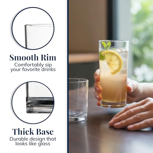 US Acrylic Classic Clear Plastic Reusable Drinking Glasses (Set of 8) 12oz Rocks & 16oz Water Cups | BPA-Free Tumblers, Ma...