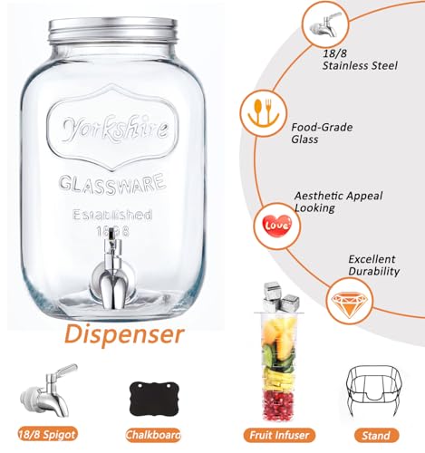 2 Gallon Drink Dispensers for Parties with18/8 Stainless Steel Spigot and Stand, Juice Jug Beverage Dispensers Glass Water...