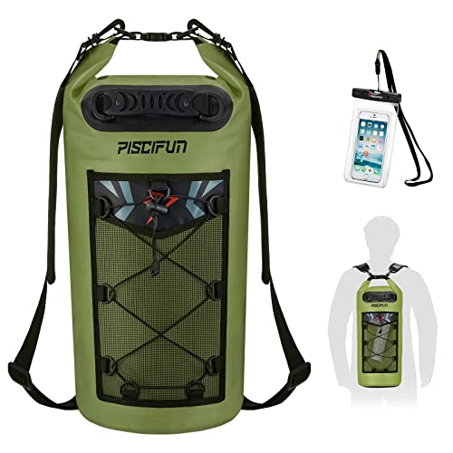 Piscifun Dry Bag, Waterproof Floating Backpack 10L/20L/30L/40L with Waterproof Phone Case for Boating, Kayaking, Fishing