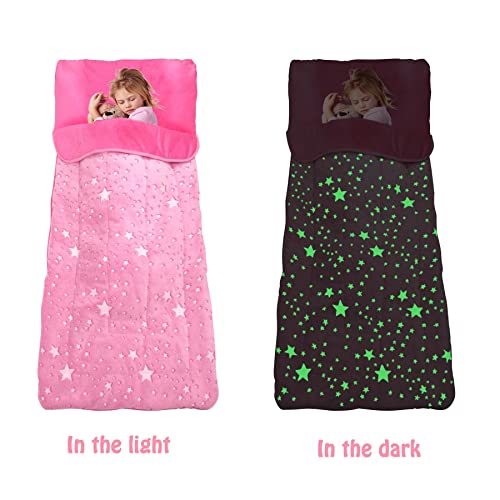Kids Sleeping Bag for Girls & Boys, Large Kids Sleeping Bag with Pillow, Glow in The Dark Slumber Bag,Soft and Comfortable...