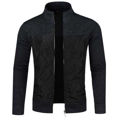 Men’s Color Blocked Zip-Up Jacket, Soft Knitted Sleeves and Stand Collar for Outdoor Casual Wear