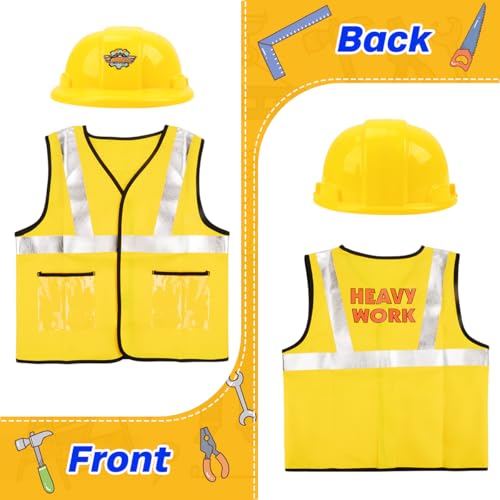 Construction Worker Role Play Costume Dress-Up Set, Costume Kids Construction Tool Set Toddler Worker Boys Pretend Builder...