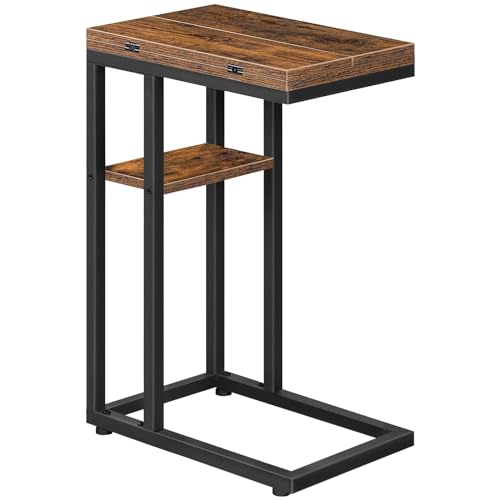 HOOBRO Foldable End Table, C Shaped Side Table with Storage Shelf, Small Snack Table Suitable for Living Room Bedroom Smal...