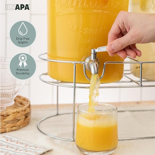 Ilyapa 2 pack 2 Gallon Glass Beverage Dispenser with Stand- Wide Mouth Mason Jar Drink Dispensers with Spigot - Leak Proof...