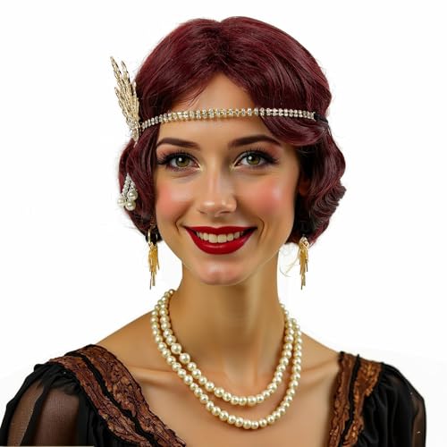 STfantasy 20S Finger Wave Wig Flapper Curly Synthetic Hair for Women 1920s Cosplay Costume Halloween Party Daily Everyday ...