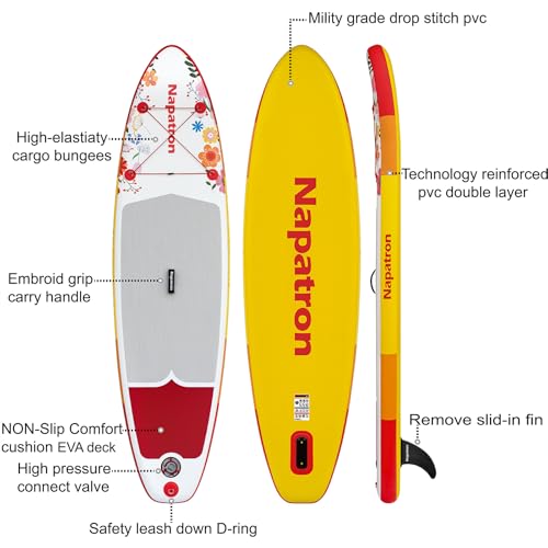 Napatron Family Inflatable Stand Up Paddle Board, Sup,Stable Wide Design,350LBS Capacity,Complete Paddle Board Package wit...